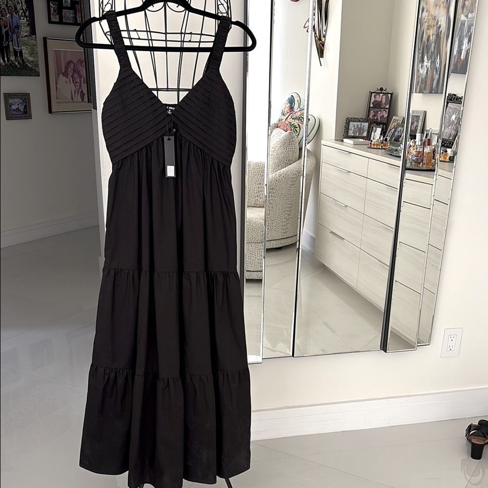 NWT BLACK AMIRA TIERED COTTON MIDI DRESS
